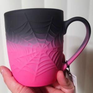 Halloween Cobwebs and Cauldrons Ombre Spiderweb Mug Pink